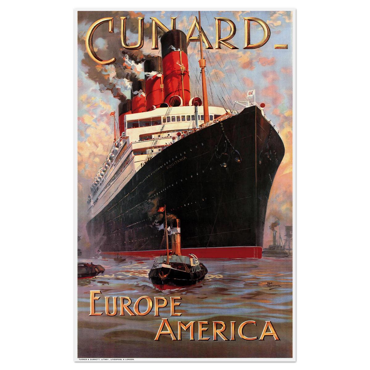 Плакат Cunard Европа-Америка 1914 54x86 см (0081)