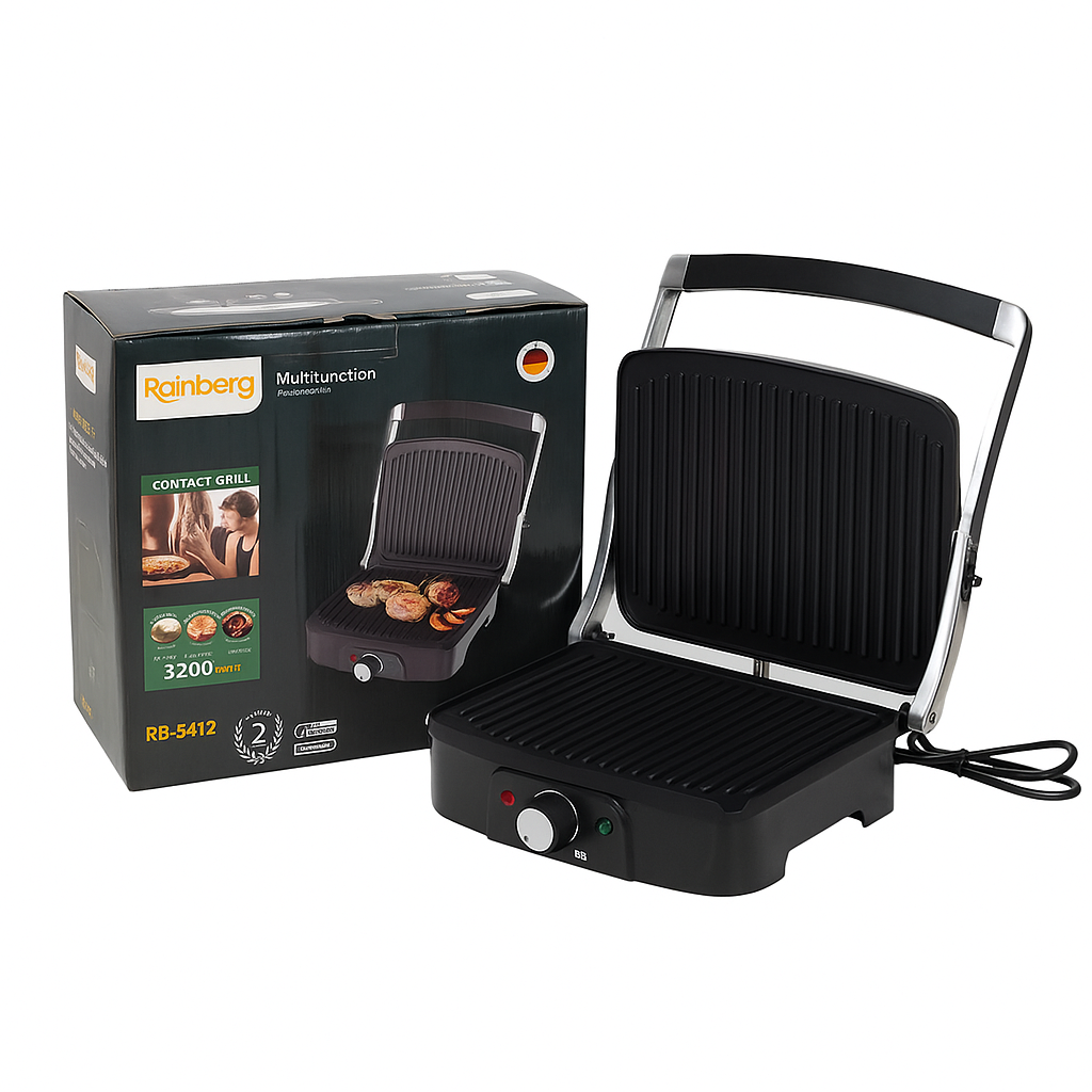 Гриль електричний притискний Rainberg RB-5413 антипригарні ребристі пластини 3200 Вт (ML-04928)