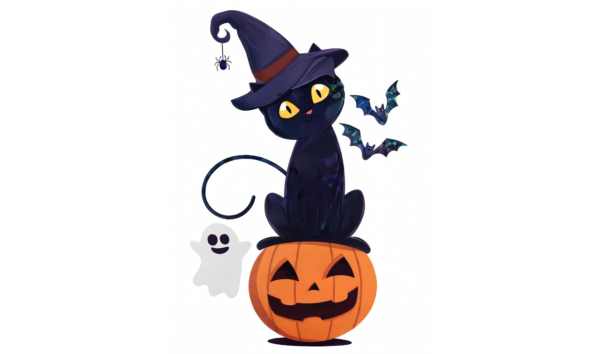 Наклейка на вікно Halloween Чорний кіт у капелюсі на гарбузі (500103)