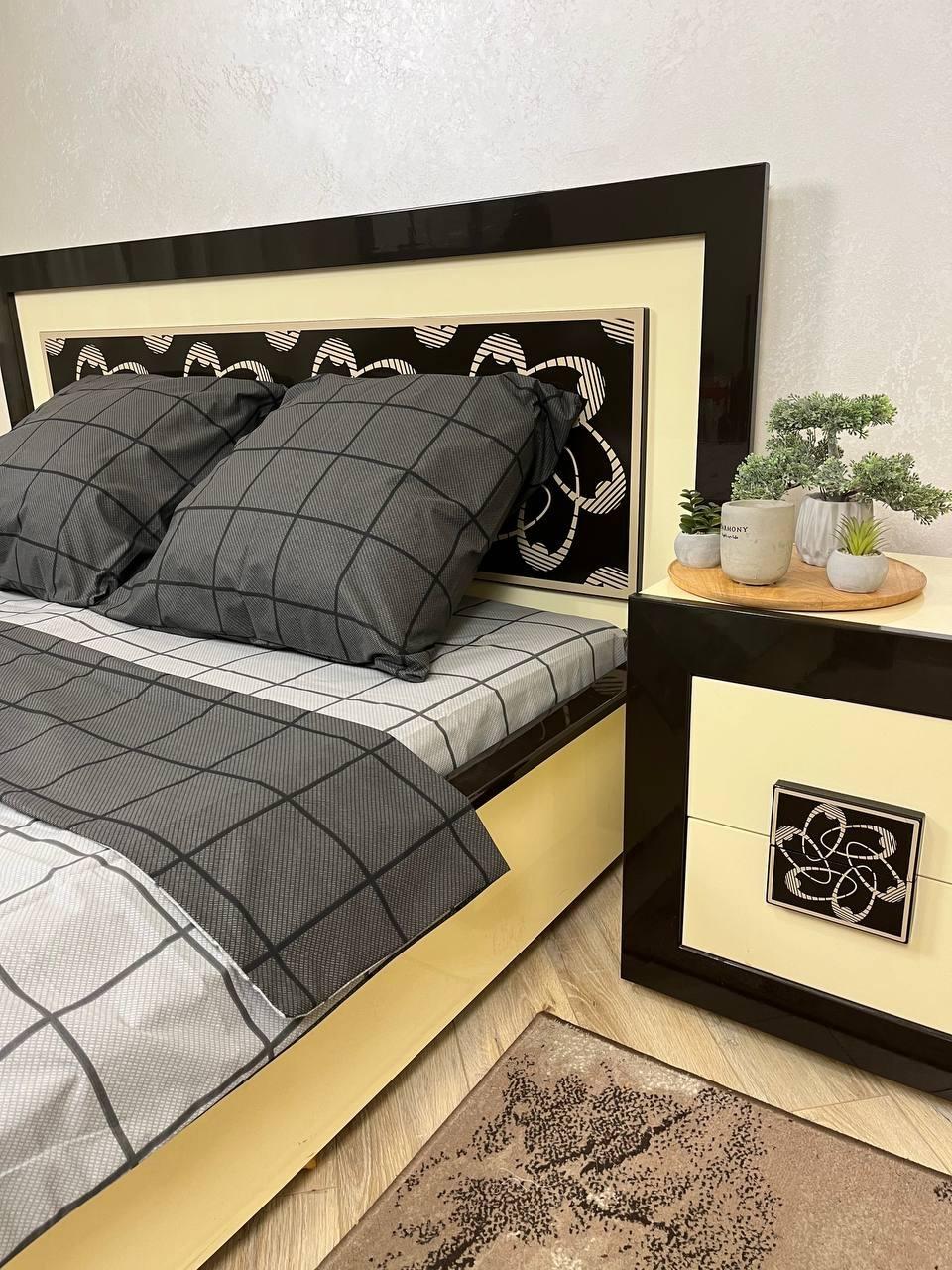 Комплект постільної білизни євро Клітинка бавовняний 200х220/70х70 см Сірий (27976621) - фото 2