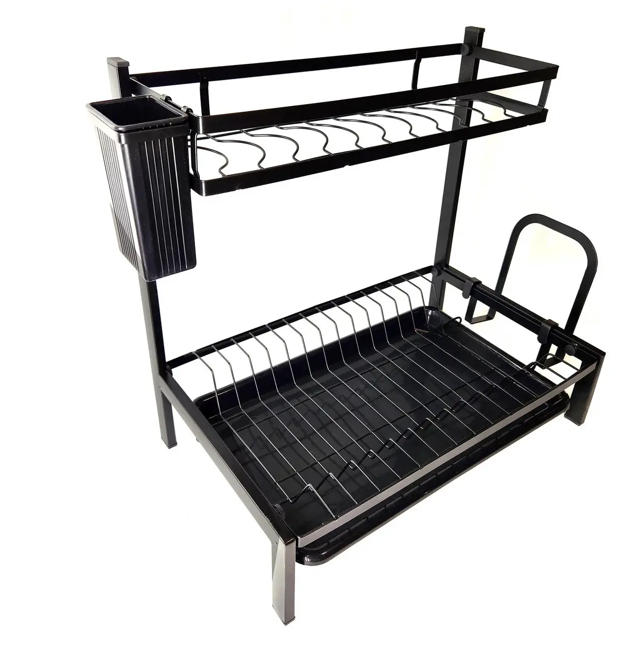 Сушилка для посуды настольная с поддоном двухярусная металлическая нержавеющая Черный (10566)