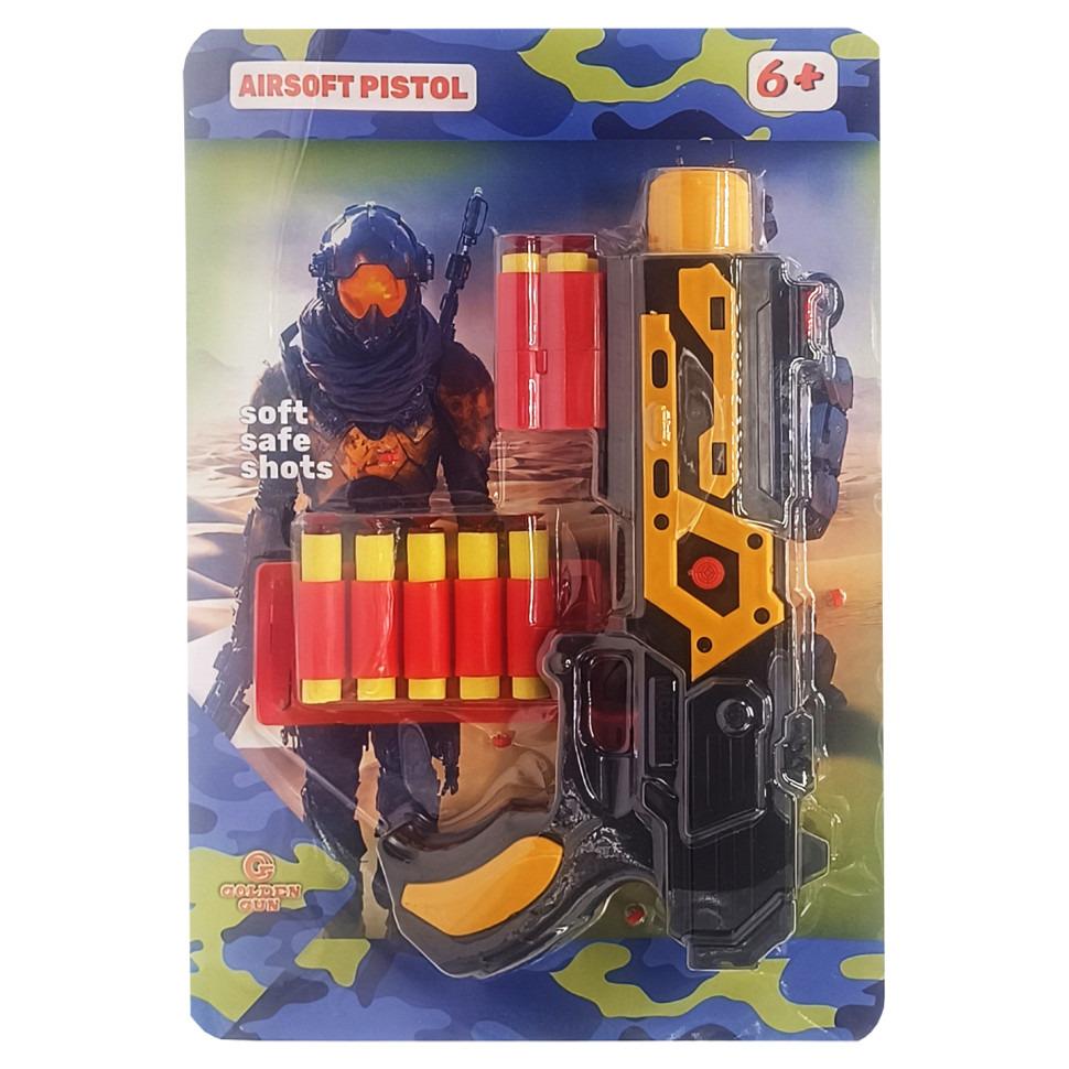 Пистолет на шариках Golden Gun мягкий детский игрушечный Желтый (IW-181-W-155)