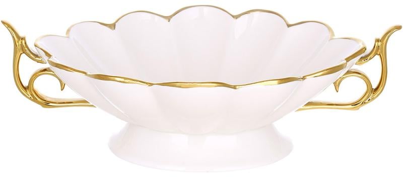 Фруктовка фарфоровая Gold Luxury с ручками и золотым декором 26х18х9 см - фото 1