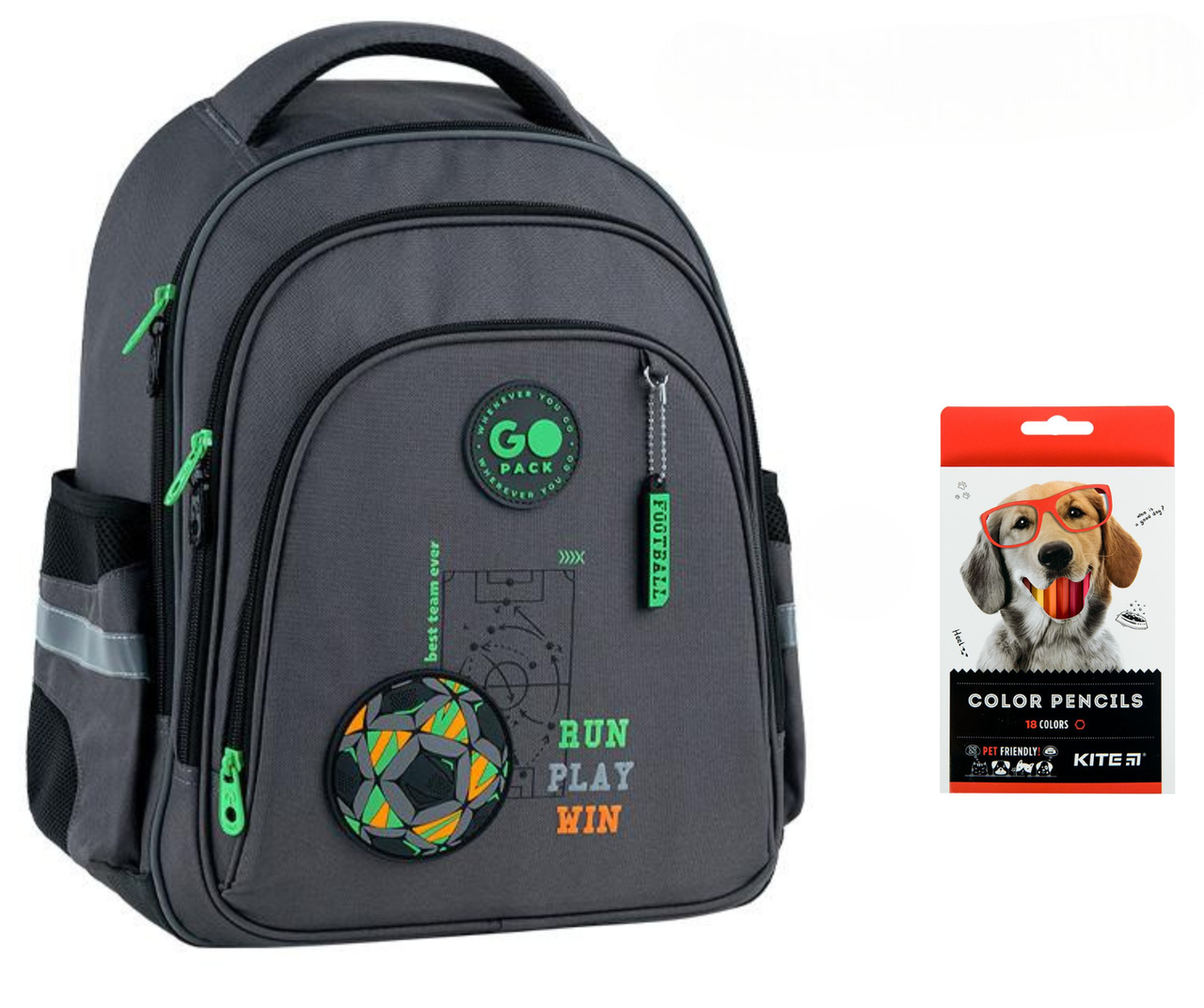 Рюкзак школьный GoPack Education GO26-2606S-4 Run Play Win и карандаши KITE 18 цветов (2905030941)
