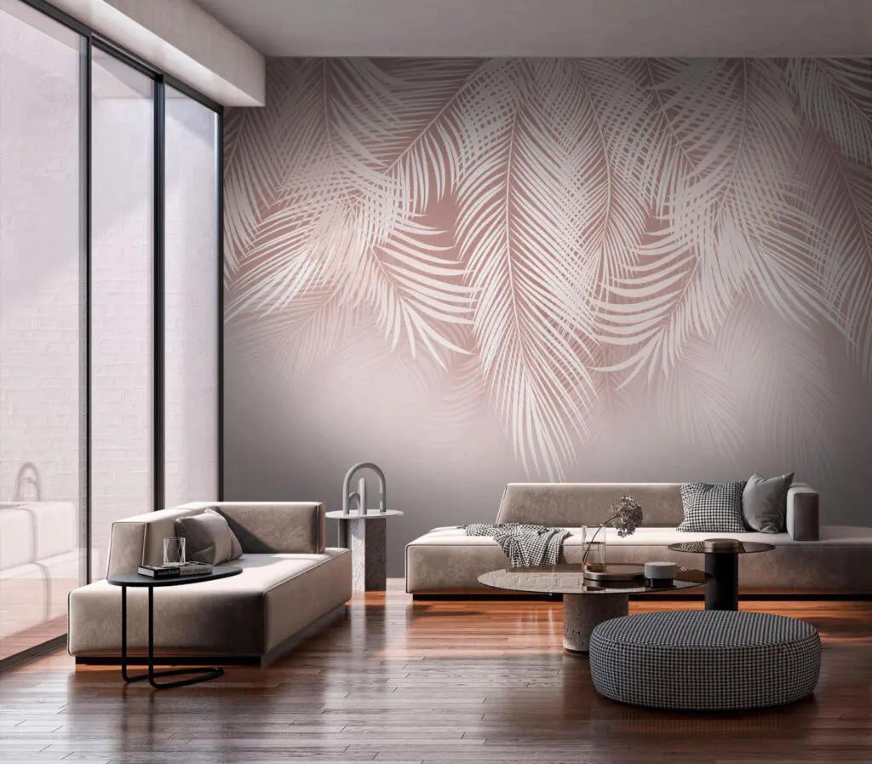 Фотообои Белые листья на розовом фоне Розовый (00000096)