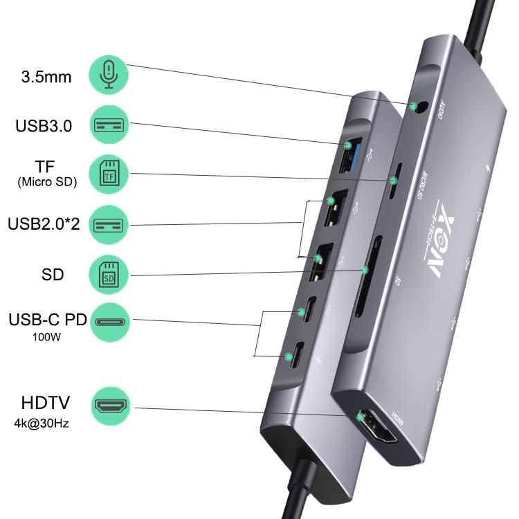 USB-хаб XON SmartHub 9в1 Серый (UHCHP095300G 5245) - фото 7