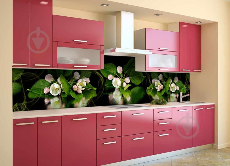 Скинали на кухню Zatarga «Цветы Яблони Отражение» 600х2500 мм виниловая 3Д наклейка кухонный фартук Z180843