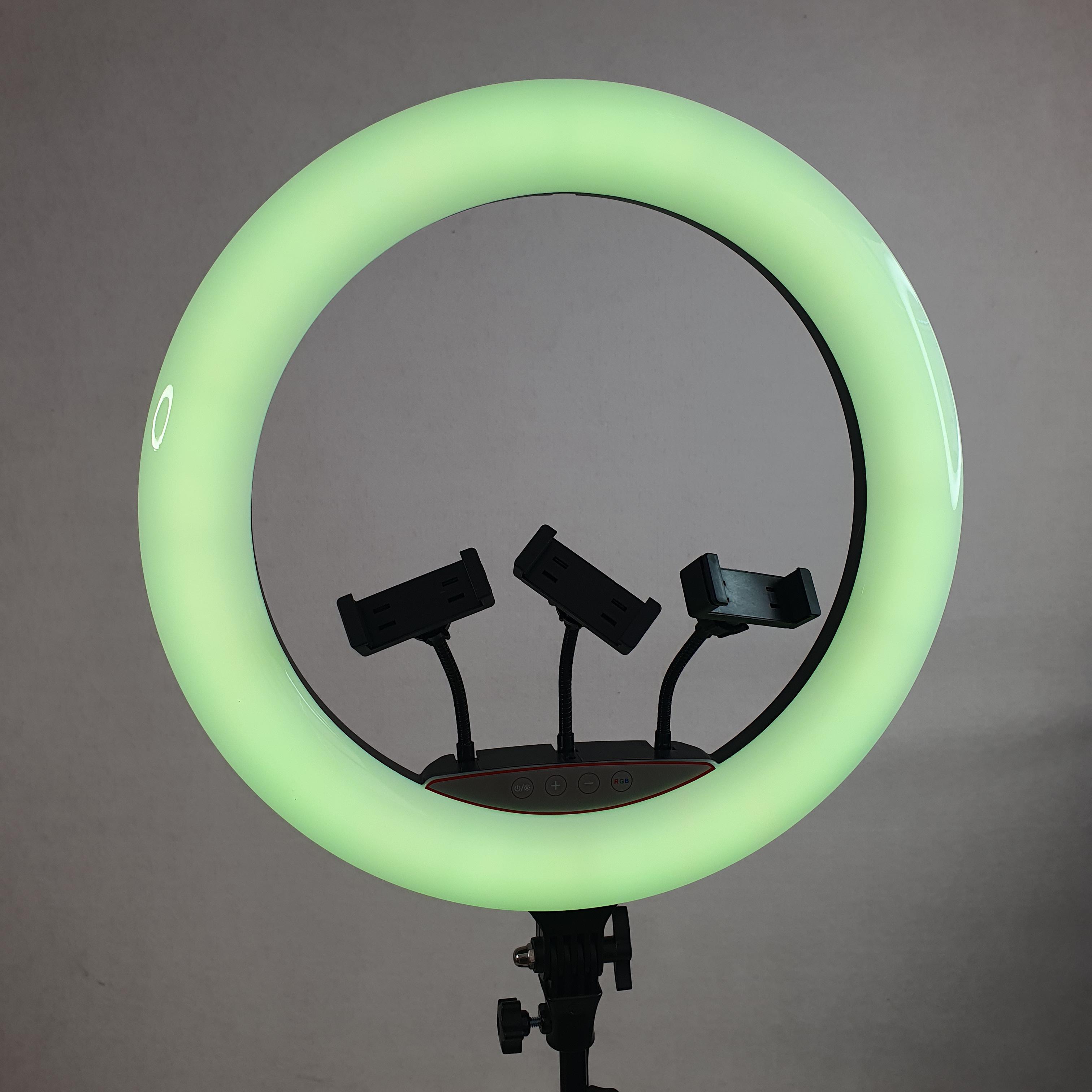 Лампа кільцева Soft Ring Light RGB LED для селфі з тримачем на 3 телефони зі штативом 45 см (MJ-45T) - фото 10