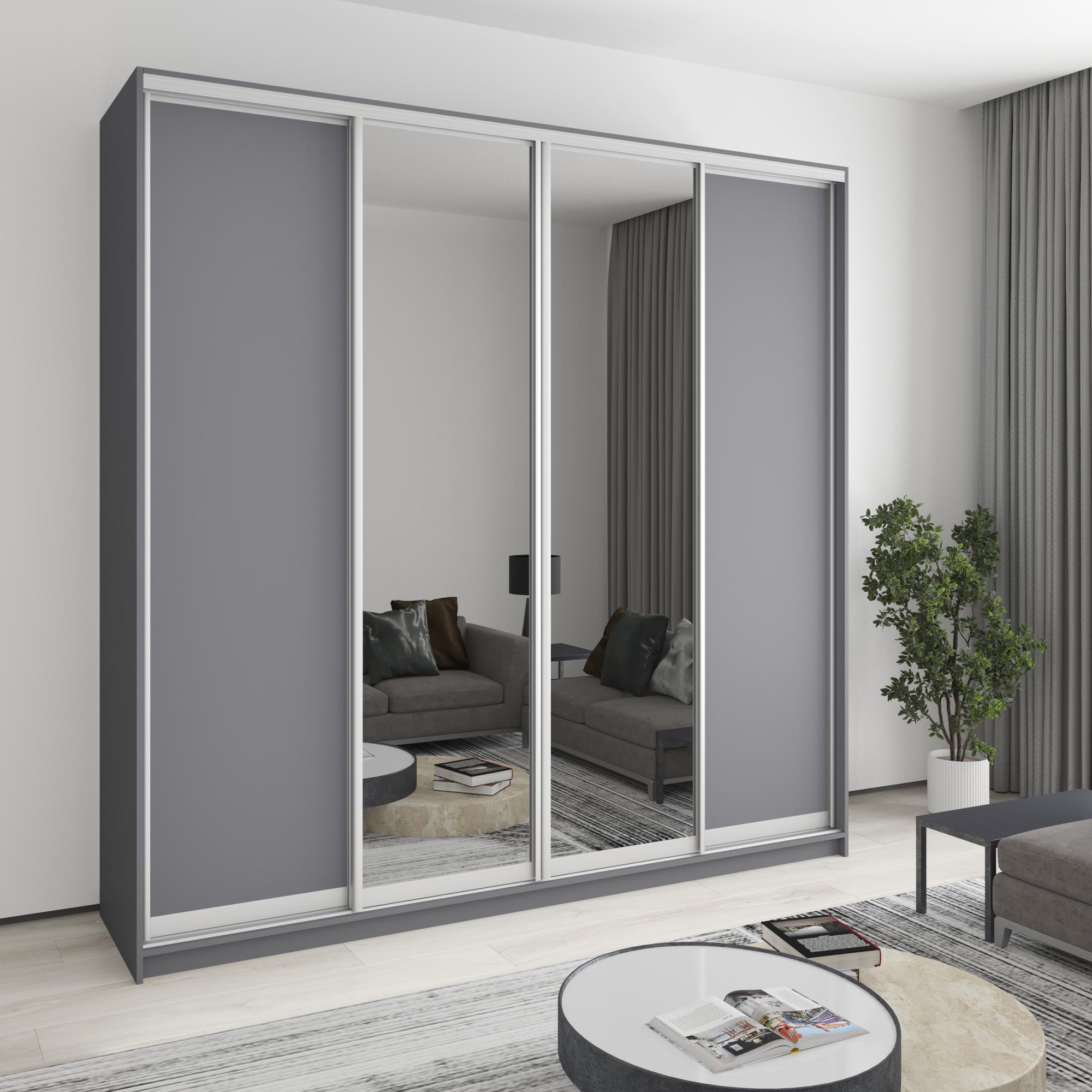 Шкаф-купе четырехдверный MebelStar Комбо AL 2 ДСП/2 зеркала 240x60x240 см Антрацит (MBS-13333)