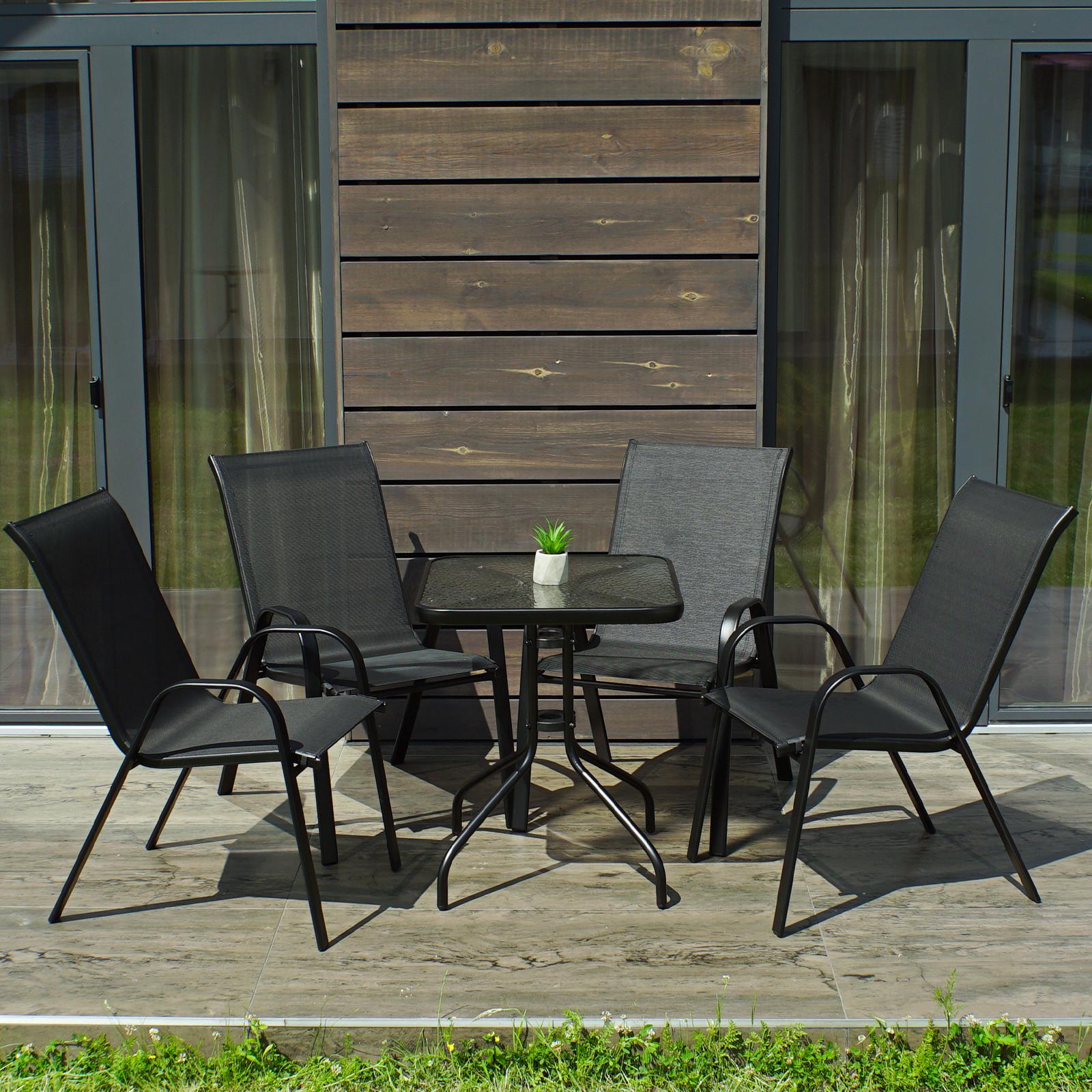 Комплект садових меблів 4Points Grado-4 з квадратним столом та чотирма стільцями Чорний - фото 1
