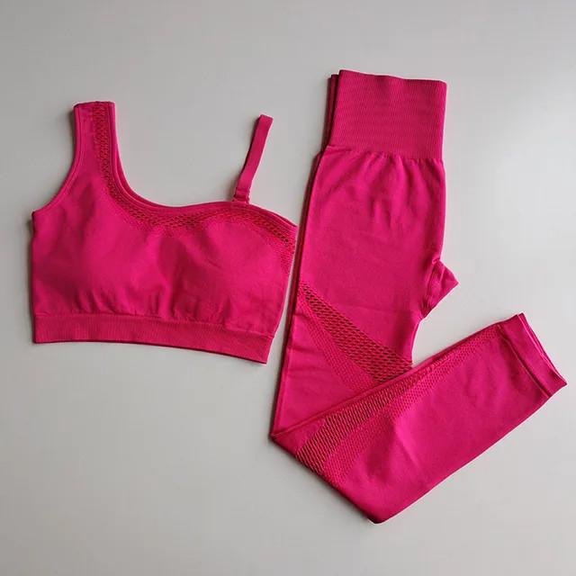 Костюм спортивный с перфорацией без пуш-ап топ/леггинсы M Розовый (IK05M)