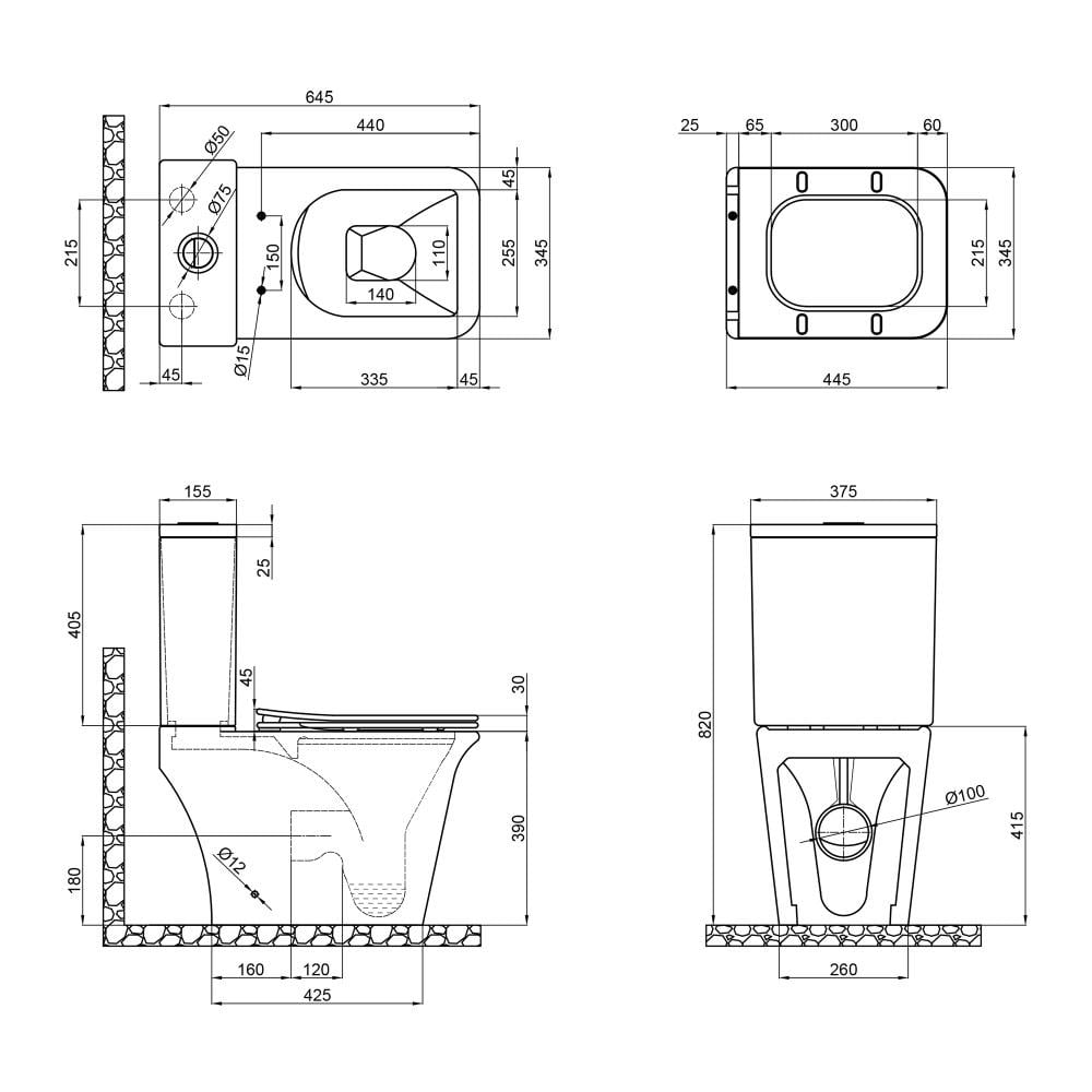 Унитаз напольный Q-tap Kalao Rimless 660х360х820 мм/сиденье Slim Duroplast/ершик подвесной - фото 4