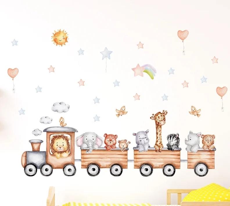 Наклейка виниловая на стену BRUP Паровозик с животными Animal Lovely лист 30х90 см (Б250-5)