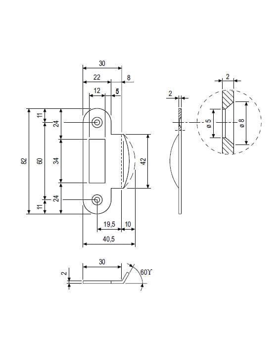 Плоская ответная планка AGB загнутая Сатин порошковый (B.01000.13.06) - фото 2