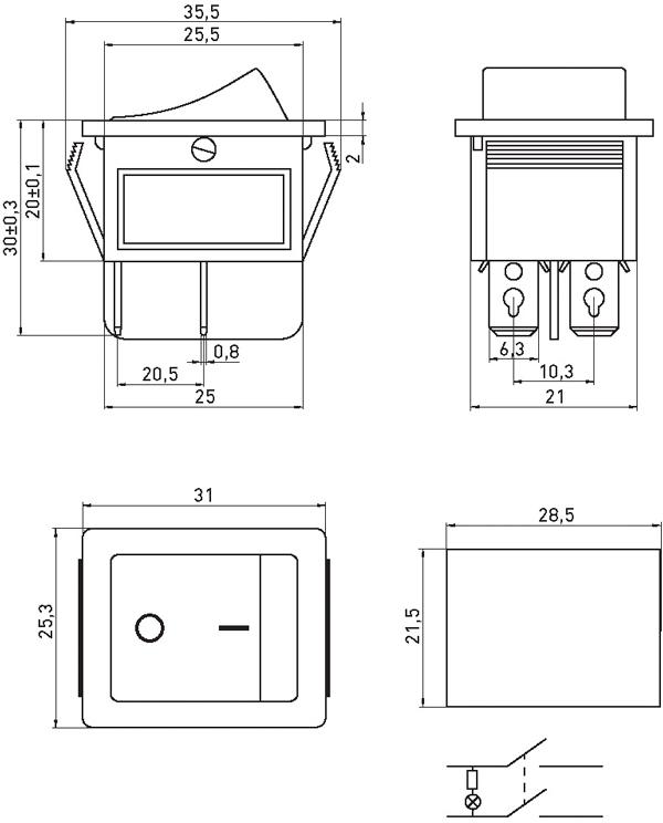 Переключатель E.NEXT e.switch.key.04 1 клавиша с подсветкой 2NO 31 мм 220 V Красный неон (s2040004) - фото 4