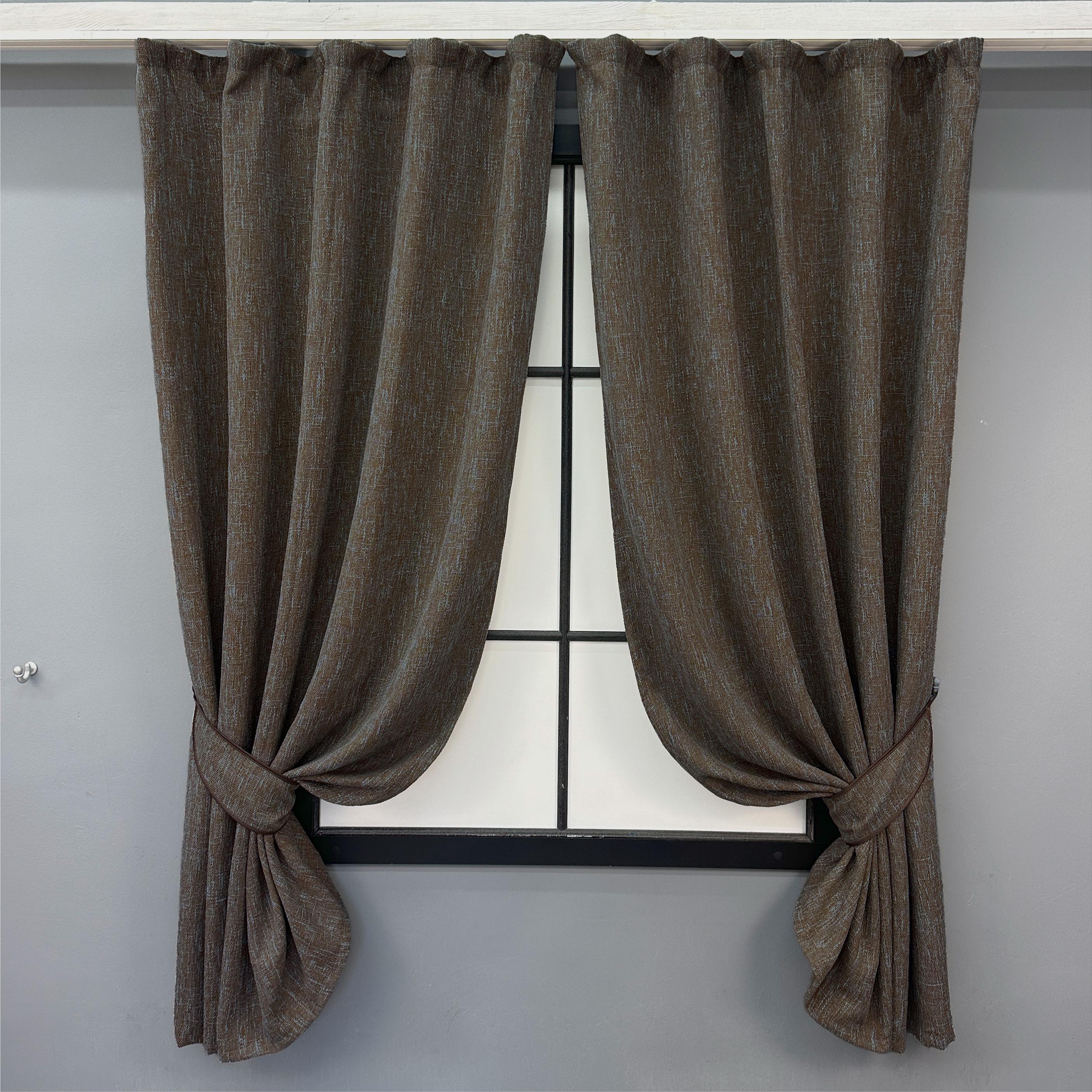 Комплект коротких штор VR-Textil Лен Мешковина №1404ш 130х170 см 2 шт. Коричневый/Голубой (35-0345)