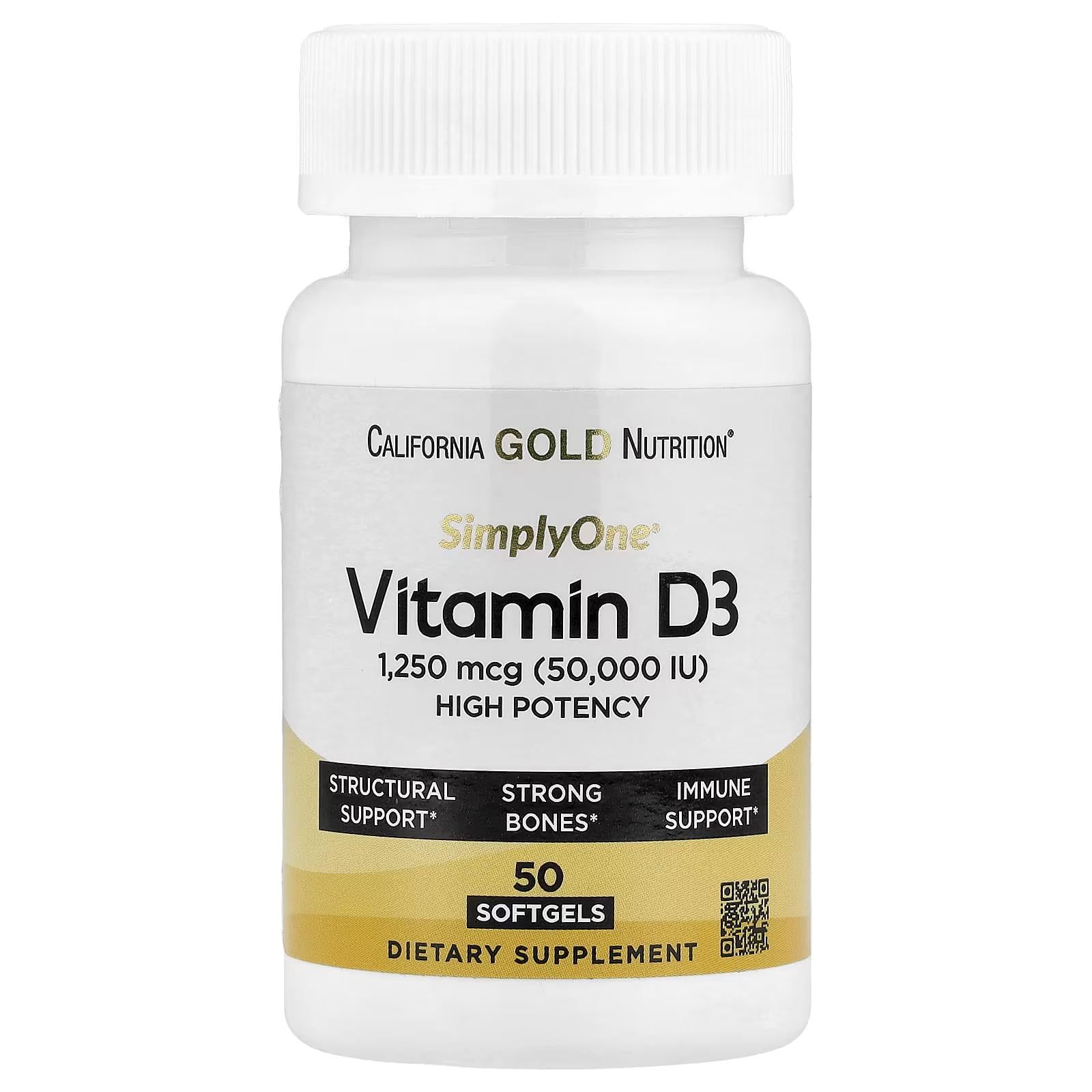 Витамин D3 California Gold Nutrition SimplyOne Vitamin D3 1,250 mcg 50,000 IU 50 Softgels