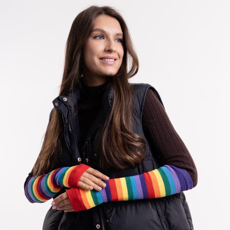 Мітенки по лікоть у смужку Райдужний (61420) - фото 4