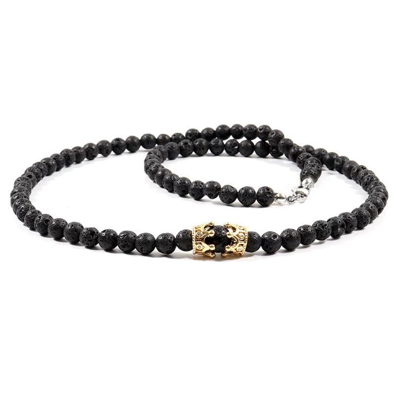 Намисто з лавового каменю з золотими коронами 6 мм р. 50 (17896946)