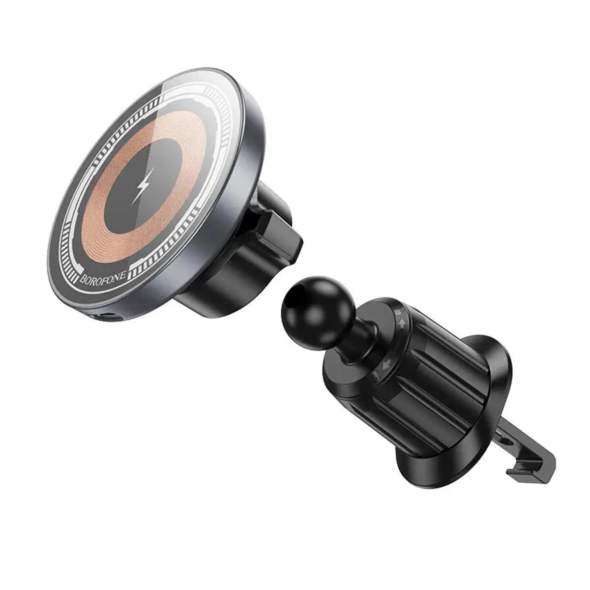 Держатель магнитный с беспроводной зарядкой Borofone BH211 Riley magnetic wireless fast charging car holder Black (20359175) - фото 2