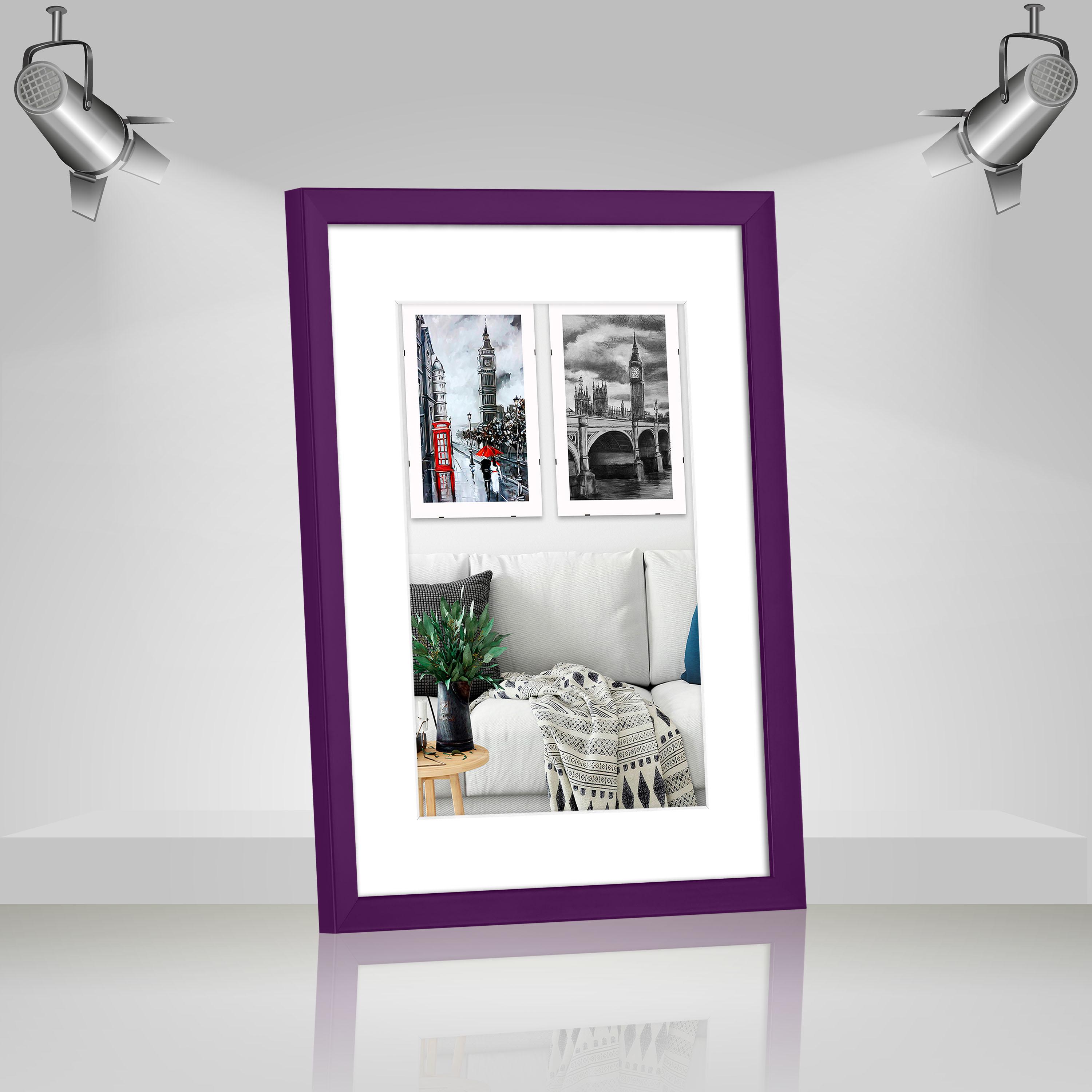 Фоторамка деревянная EmojiFrame 30х40 см под фото 20х30 см AH2220-14 пластиковое стекло 0,8 мм паспарту Фиолетовый - фото 2