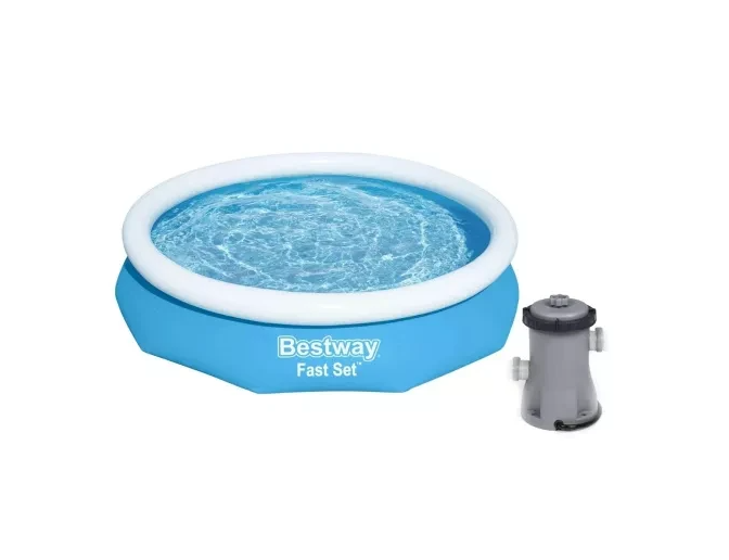 Бассейн надувной Bestway Fast Set круглый сборный с картриджным фильтр-насосом 1249 л/час для двора/дачи 305×66 см 3200 л (3121637876)