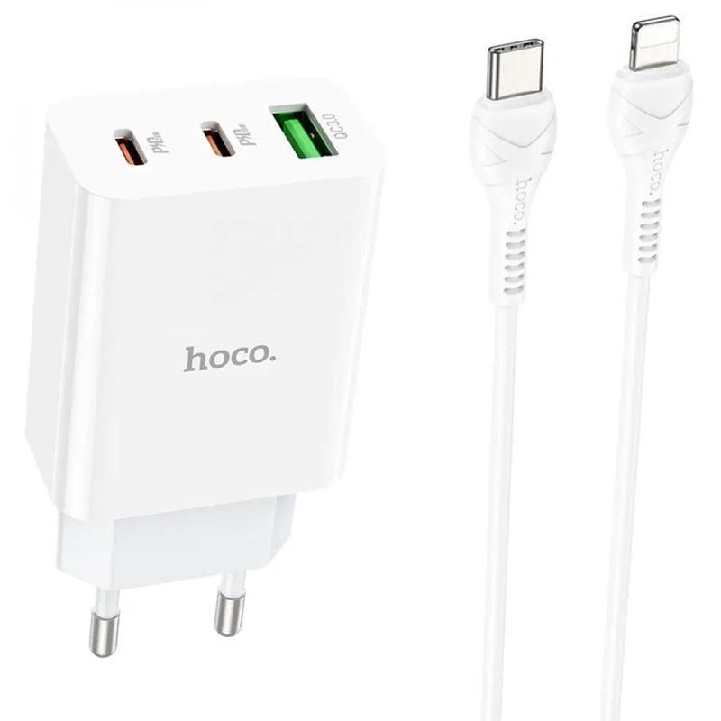 Зарядний пристрій мережевий Hoco C99A PD20W/QC3.0 1USB/2Type-C/3A з Type-C to Lightning White (00000067270_1)