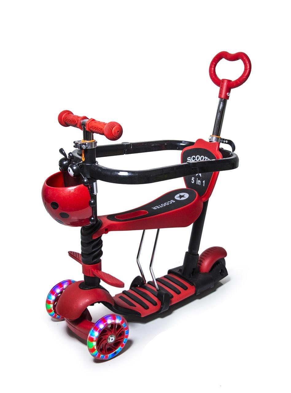 Самокат с защитным бортиком Scooter коровка 5в1 Красный - фото 1 Самокат с защитным бортиком Scooter коровка 5в1 Красный - фото 1