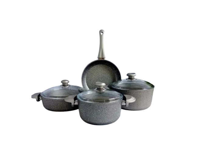Набір посуду з сотейником та сковорідкою OMS з антипригарним покриттям для індукціі 7 предметів Сірий (3005 -ind)