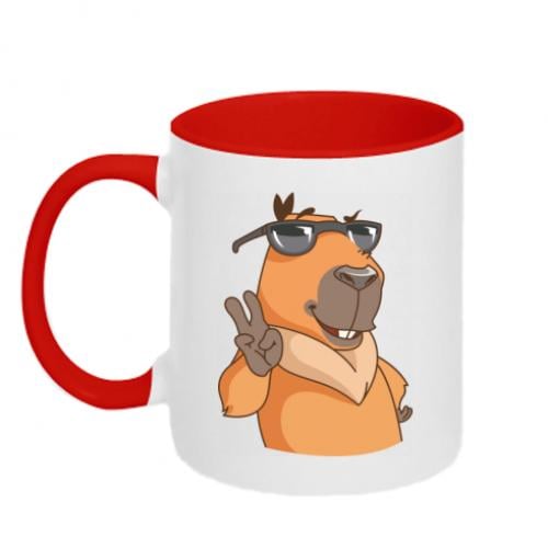 Чашка керамическая двухцветная Капибара в очках 320 мл Красно-белый (13452249-18-184887)