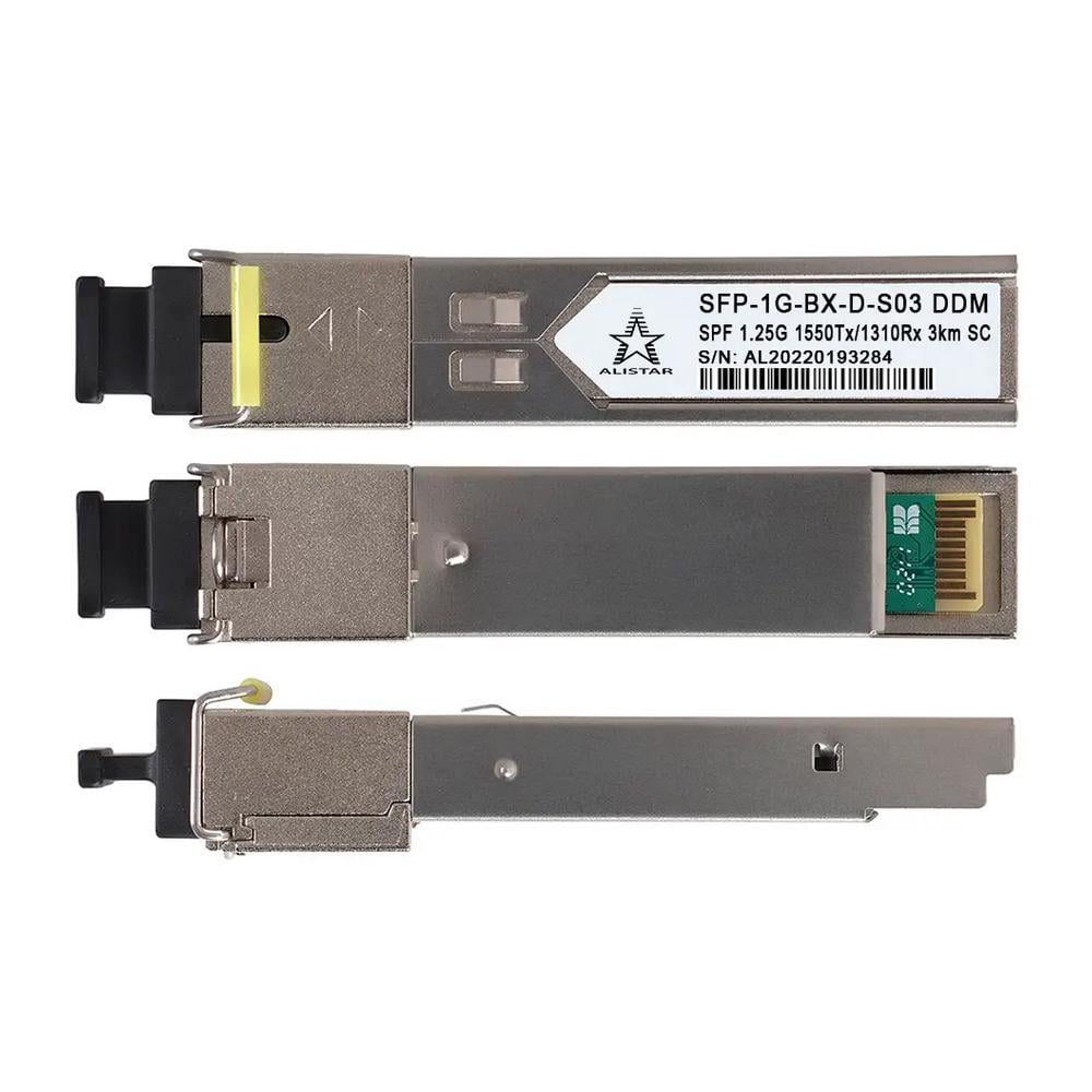 Модуль одномодовий ALISTAR SFP-1G-BX-D-S03 SFP 1G 1SM WDM SC 3KM TX1550/RX1310nm DDM для комутаторів Сірий (27918191) - фото 2