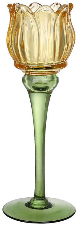 Подсвечник стеклянный Тюльпан 8х27 см Желтый Подсвечник стеклянный Тюльпан 8х27 см Желтый