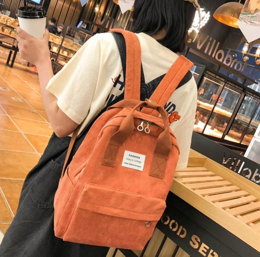 Рюкзак женский вельветовый 36х27х11 см Оранжевый (11288) - фото 4 Рюкзак женский вельветовый 36х27х11 см Оранжевый (11288) - фото 4