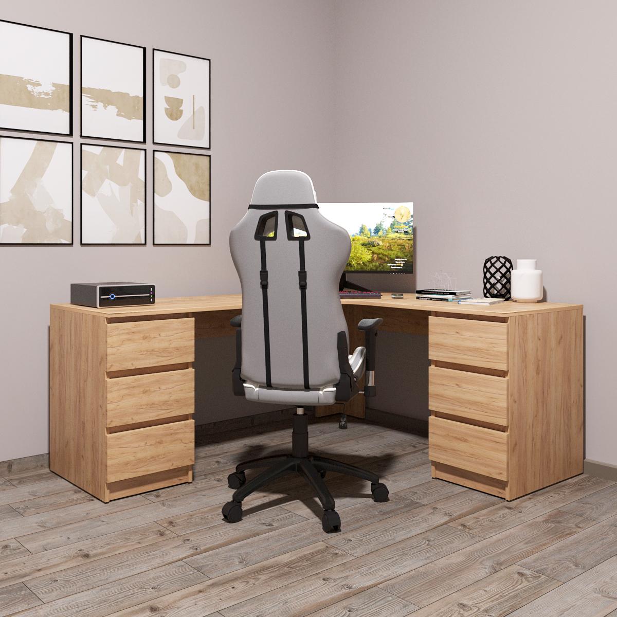 Письмовий стіл кутовий Mebellini Леон 1400/1400х750х600 мм Дуб Крафт Золотий (арт.SKEP1000-139) - фото 1