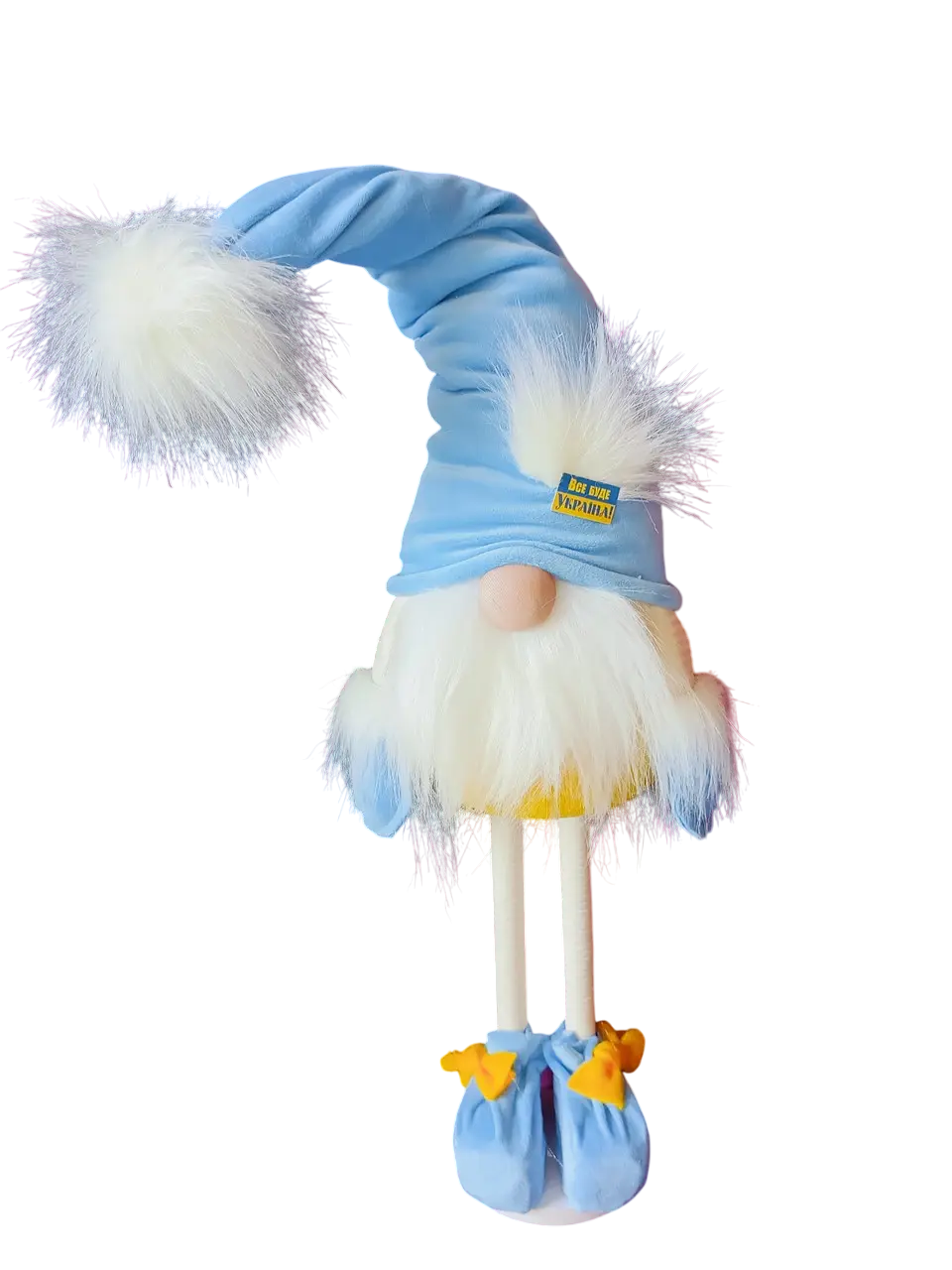 Новогодняя игрушка под елку "Гном Патриотический Скандинавский" из трикотажа 50 см Голубо-желтый (150-41-Гном №25)