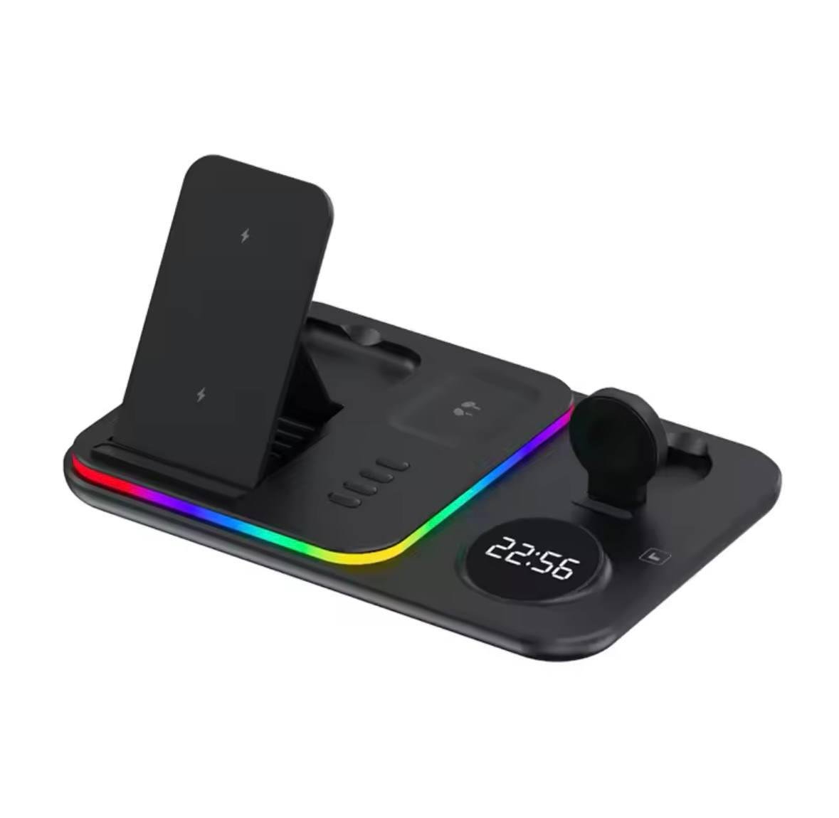 Зарядка беспроводная быстрая 30W RGB для iPhone apple watch airpods 5в1 Черный