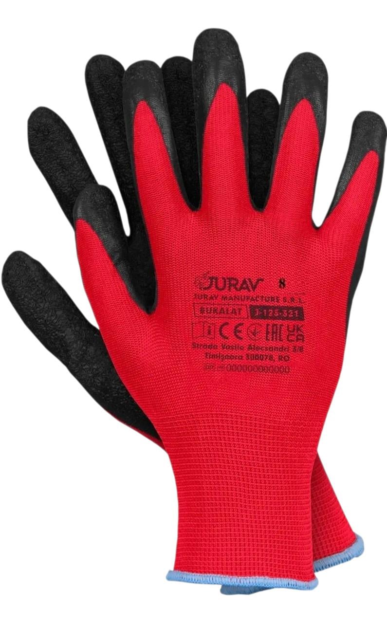 Перчатки JURAV BUKALAT прорезиненные р. 8 12 пар/уп. Красный