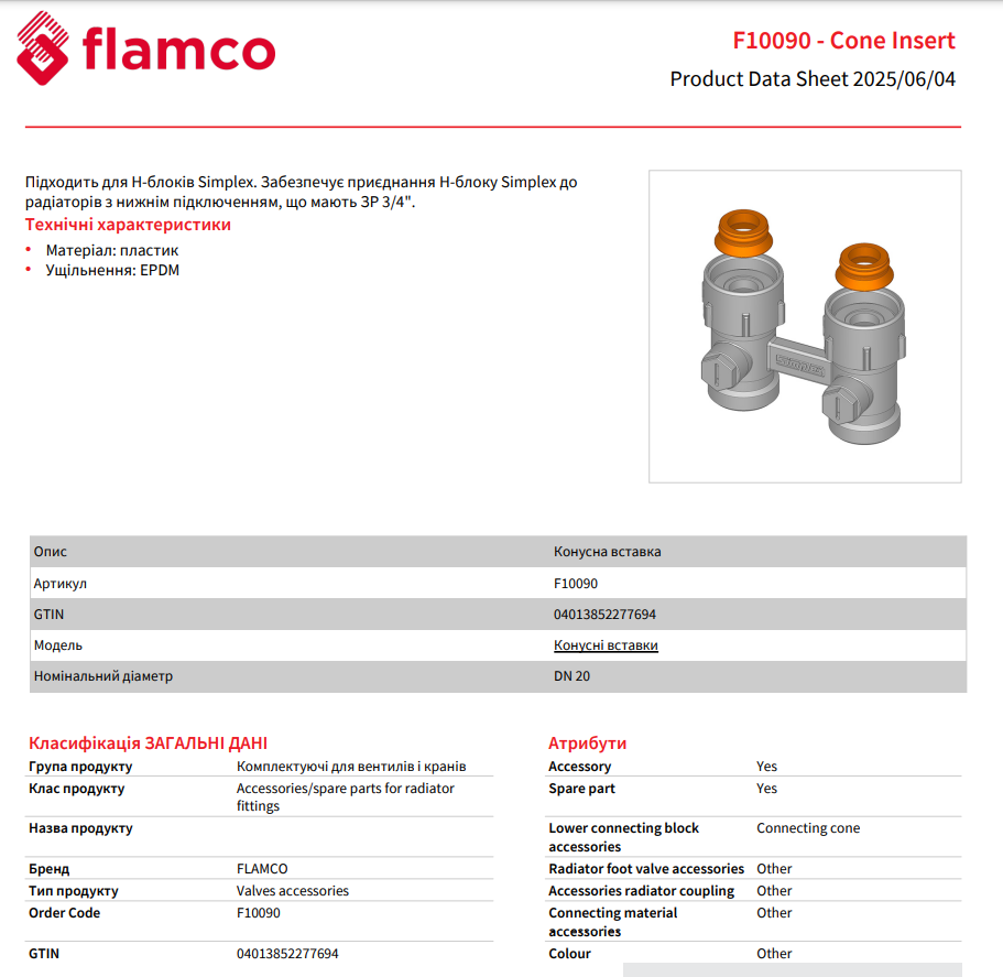Конусна вставка Simplex 1/2"х3/4" (F10090) - фото 2