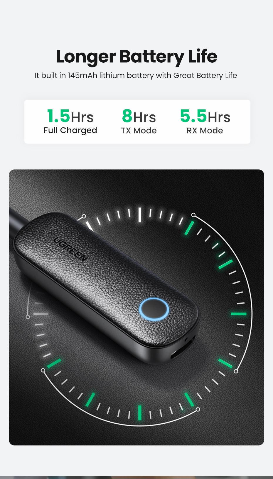Адаптер UGREEN Bluetooth 5.0 приймач-передавач USB-3,5 мм minijack AUX стерео Чорний (80893) - фото 2