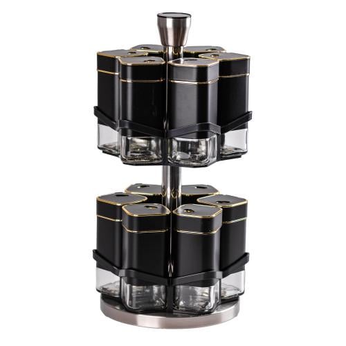 Набор емкостей для специй на подставке 12 баночек по 120 мл Черный с золотом