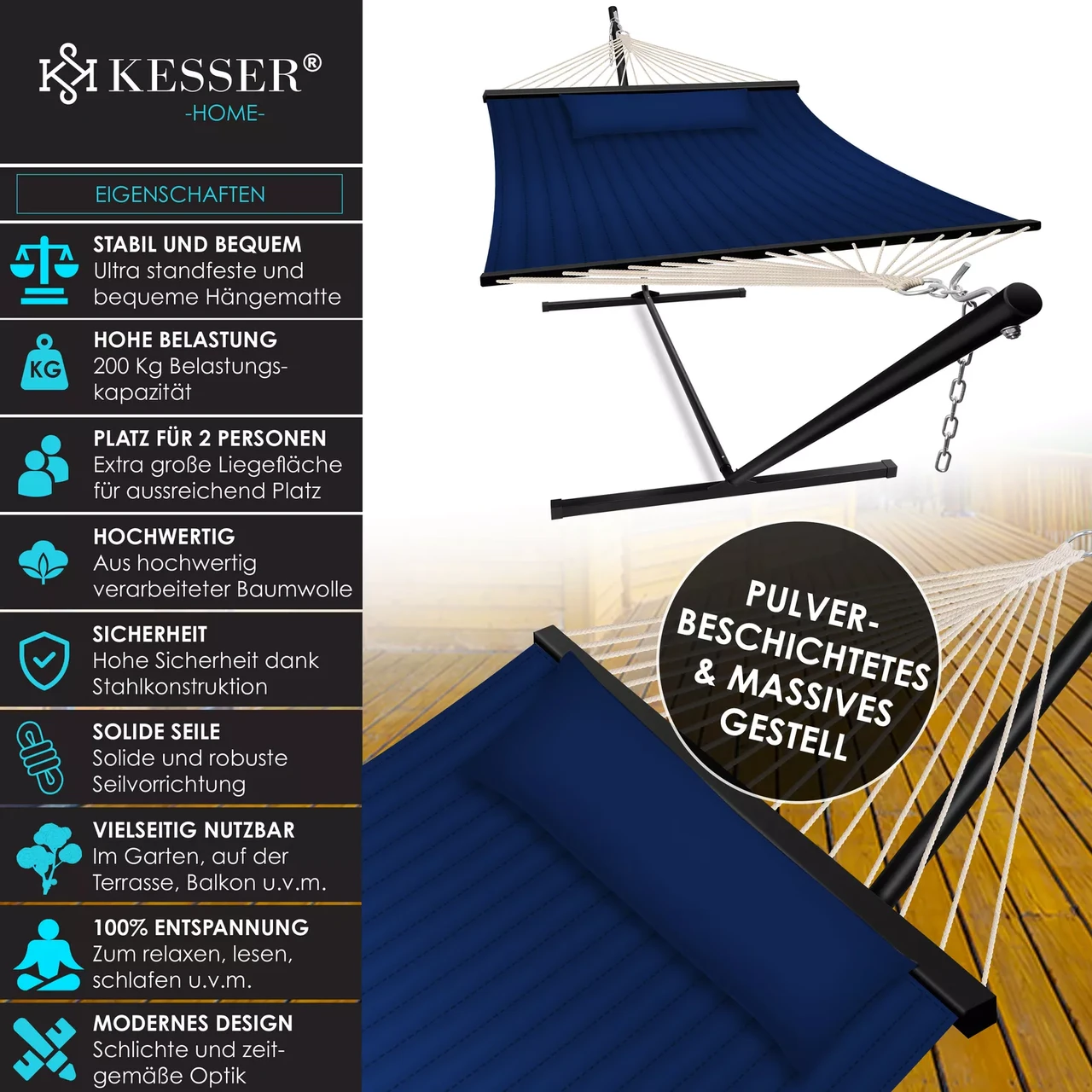 Гамак підвісний для саду та дачі KESSER 200 кг 360x120x115 см (4255598323192) - фото 2 Гамак підвісний для саду та дачі KESSER 200 кг 360x120x115 см (4255598323192) - фото 2