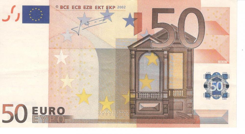 Коллекционная банкнота Италия 50 евро 2002 S J063 VF (Б06808)