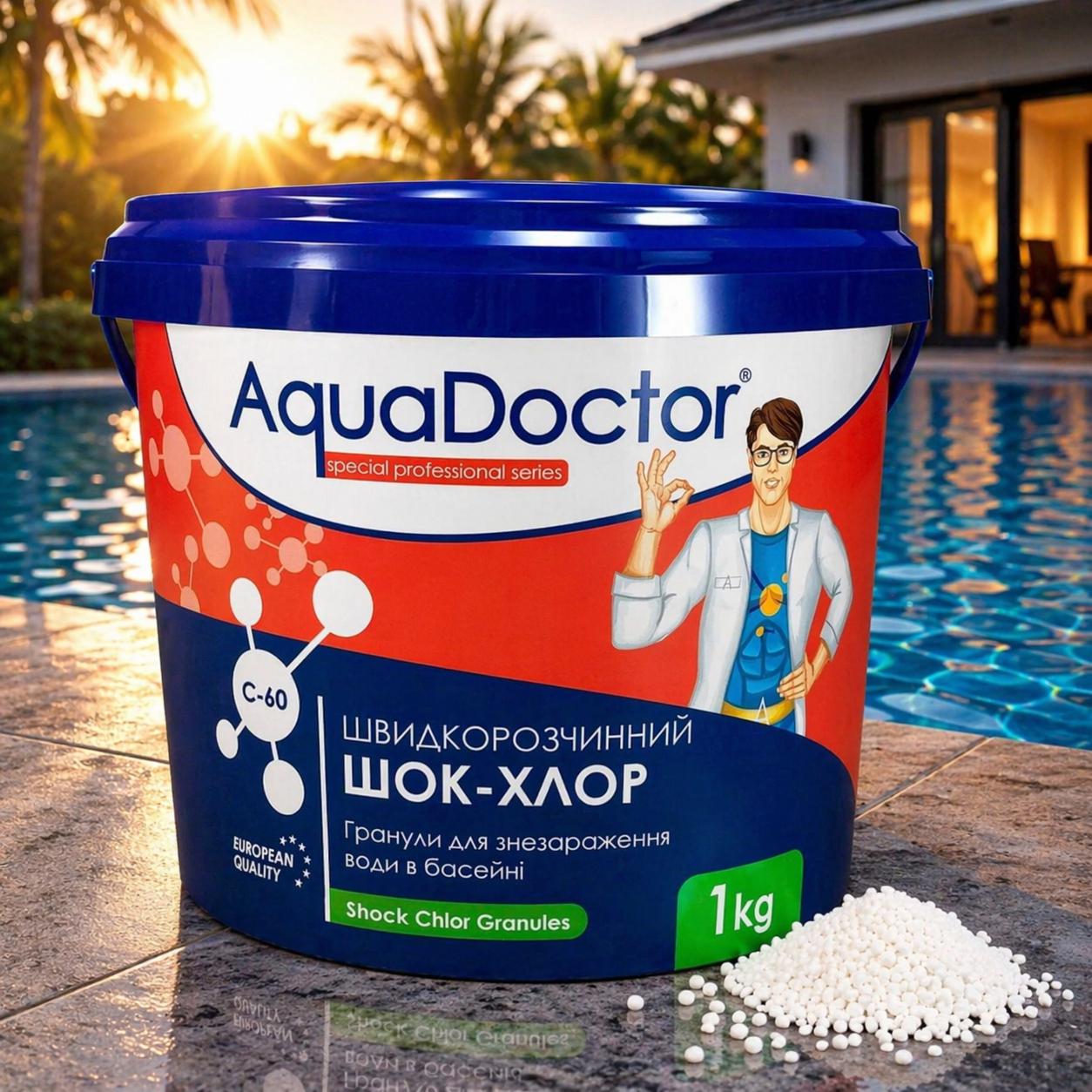 Дезинфектант AquaDoctor С60 на основе хлора быстрого действия 1 кг (15540)