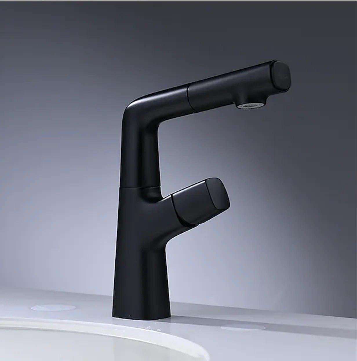 Змішувач для умивальника Epelli Unico Nero з витяжною лійкою Чорний (1590850374)