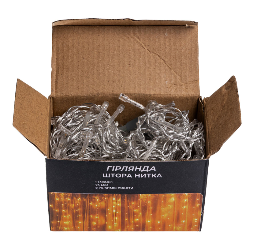 Гирлянда Штора 64 LED 1,5х1,5 м прозрачный провод Желтый - фото 5