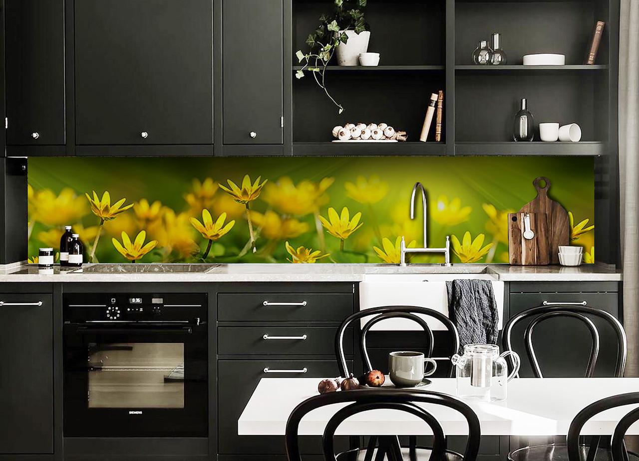 Кухонный фартук Желтые цветы цветочное поле из самоклеющейся виниловой пленки 60х250 см Желтый