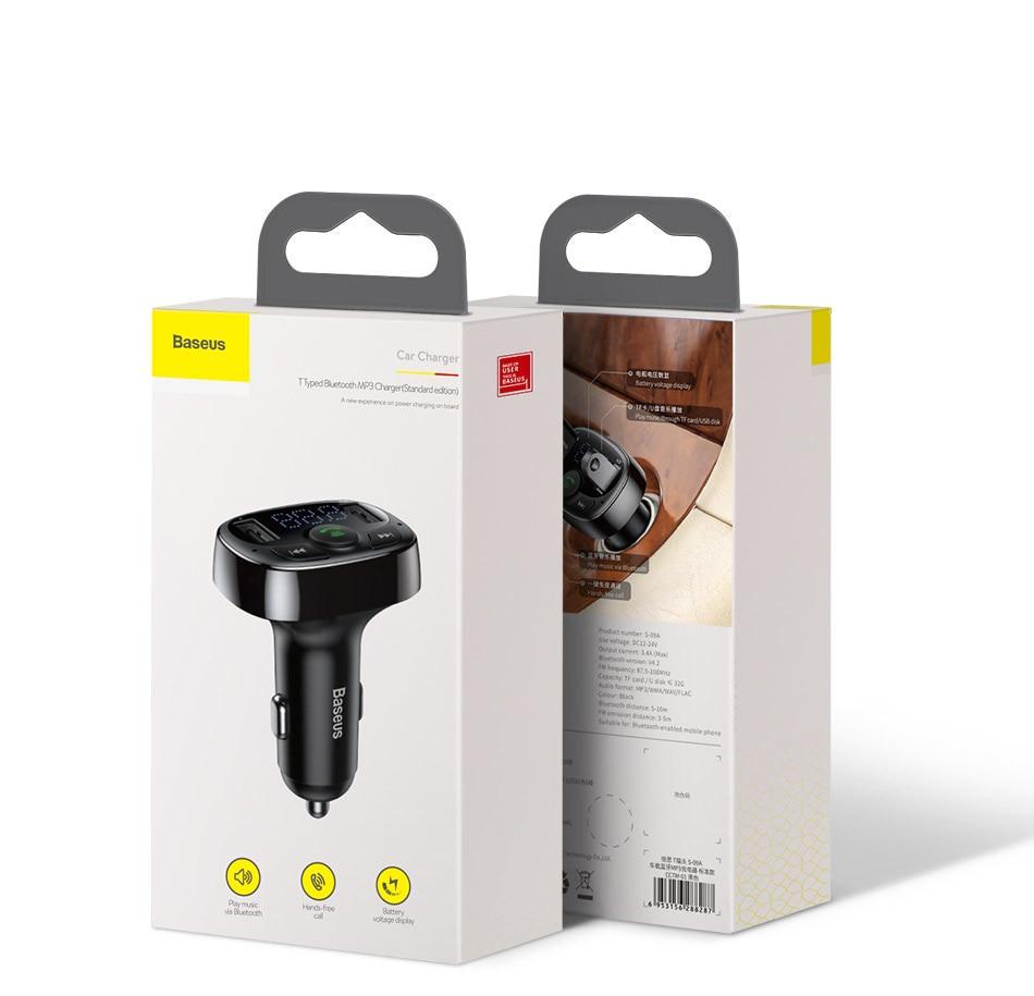 FM трансмиттер модулятор Baseus S-09A T-Typed Bluetooth c функцией зарядки Черный - фото 9