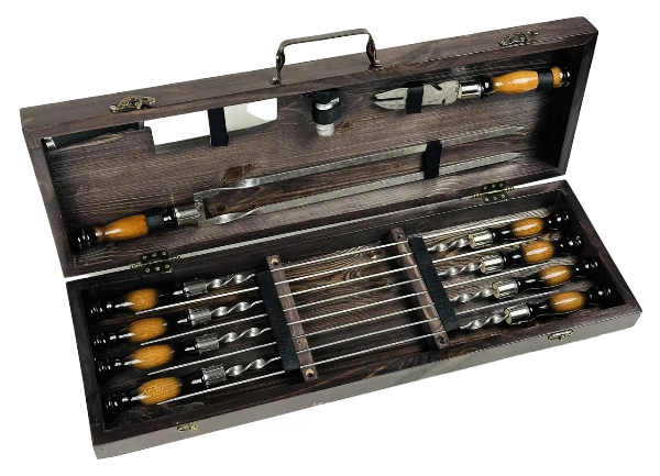 Набір шампурів у кейсі Оріон середній дерев'яний з нержавіючої сталі (2-10-KS-7609) - фото 3 Набір шампурів у кейсі Оріон середній дерев'яний з нержавіючої сталі (2-10-KS-7609) - фото 3