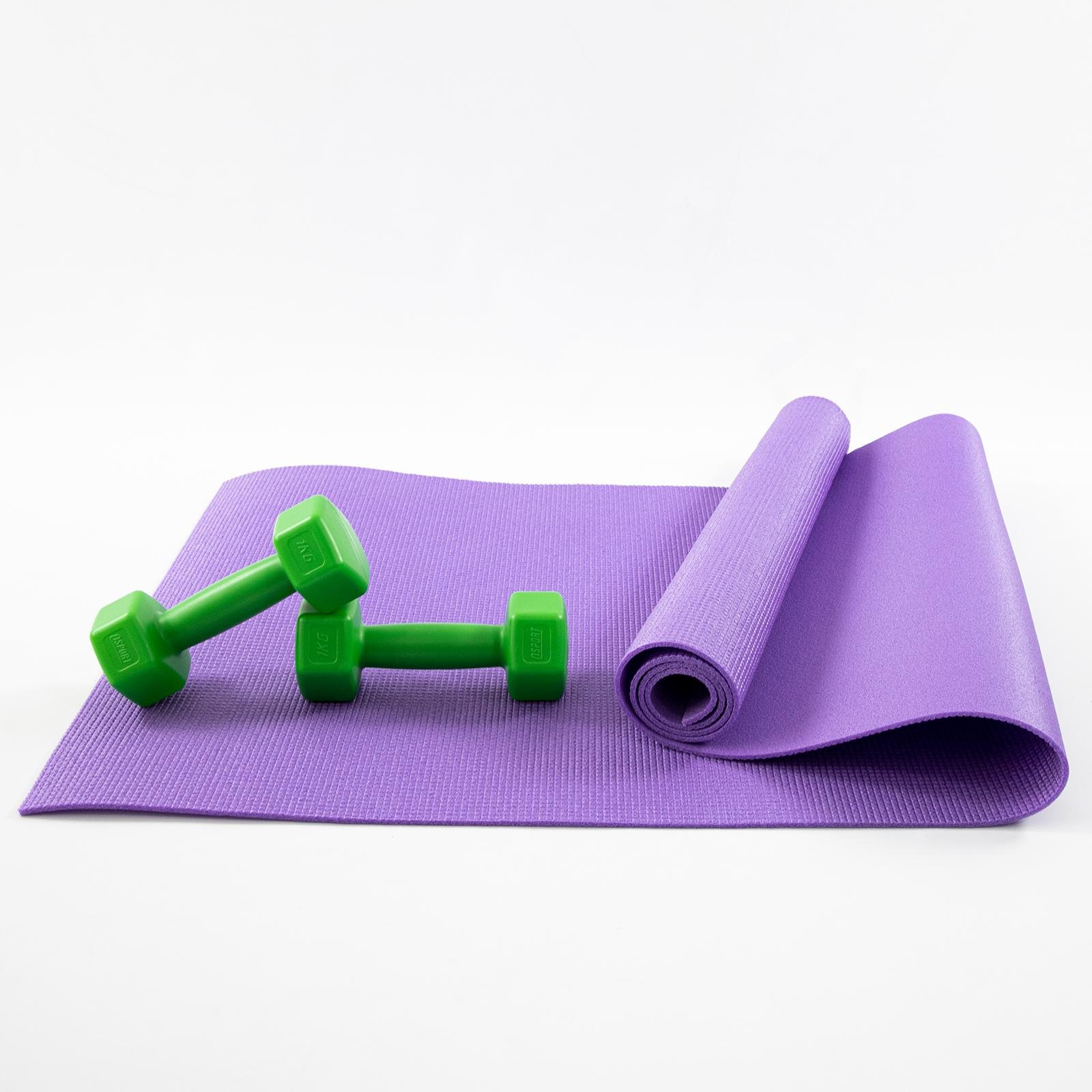 Килимок для йоги та фітнесу та гантелі для фітнесу 2 шт. по 1кг Osport Set 81 Фіолетово-салатовий (n-0111) - фото 1 Килимок для йоги та фітнесу та гантелі для фітнесу 2 шт. по 1кг Osport Set 81 Фіолетово-салатовий (n-0111) - фото 1