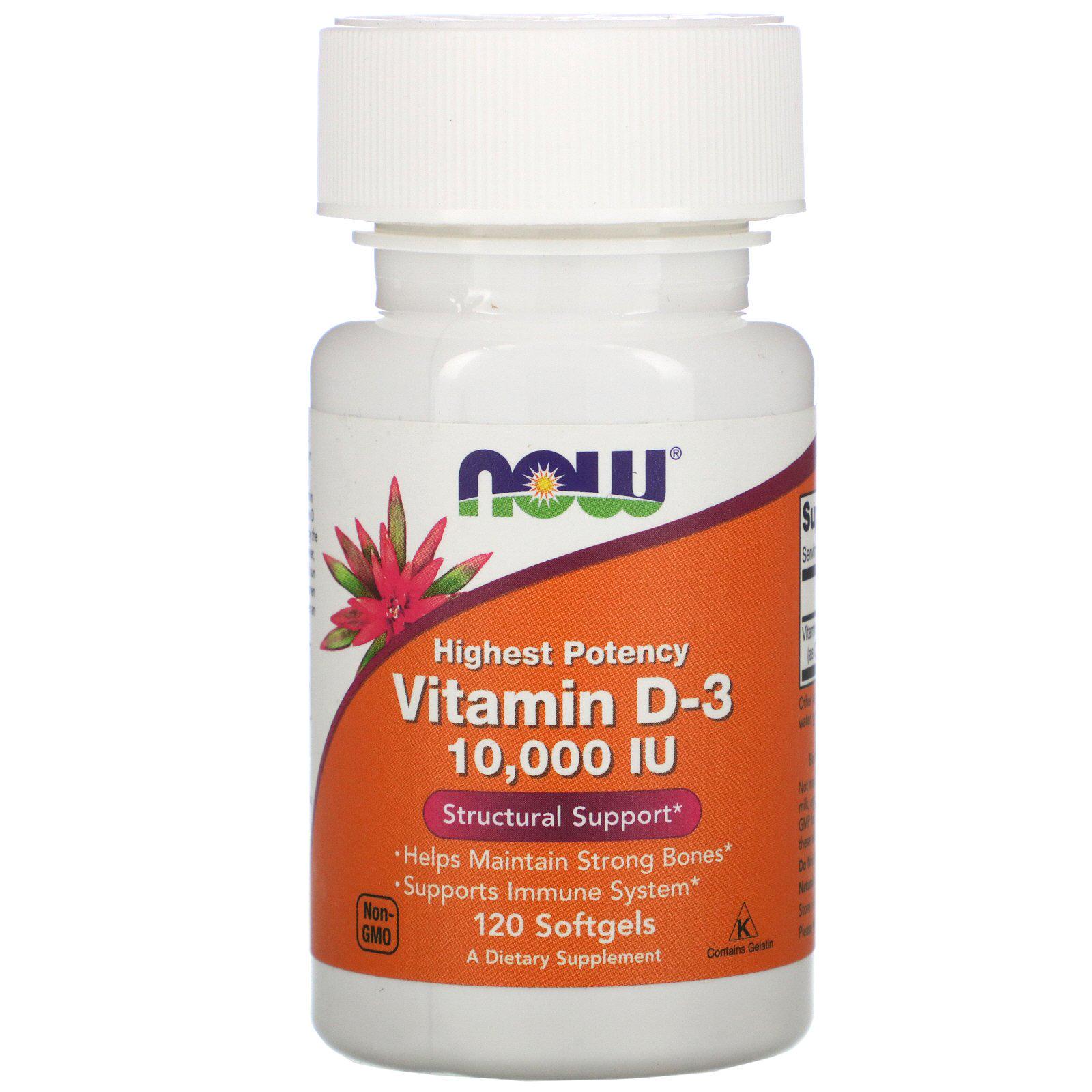 Витамин Д3 NOW Vitamin D3 10000 МЕ 120 softgels